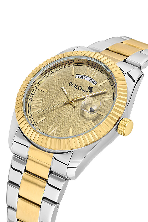 Moon Day Display Calendar Men's Wristwatch Gold Silver Color Pl-7076E9X