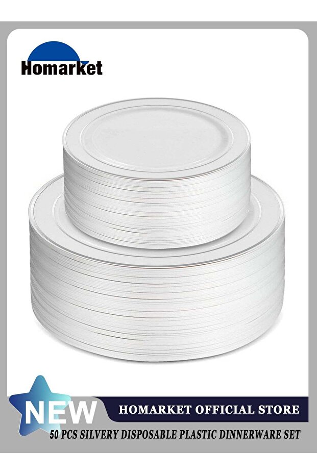 50 قطعة من الأطباق البلاستيكية الفضية - 1