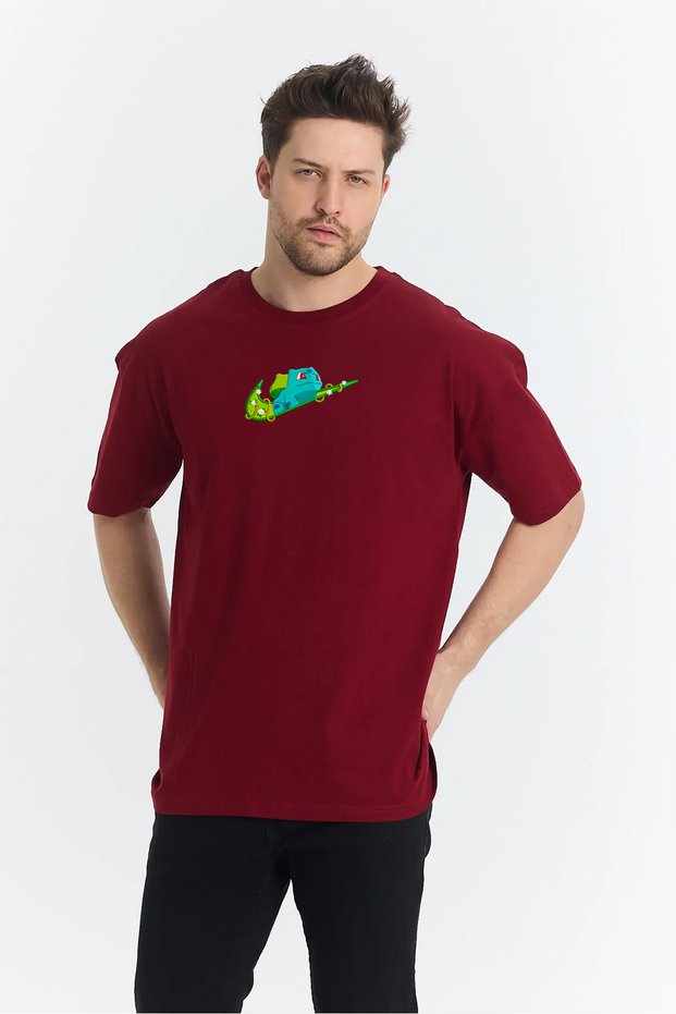Unisex Oversized Embroidered Bulbasaur Anime Character Design 100% Cotton Piece T-Shirt