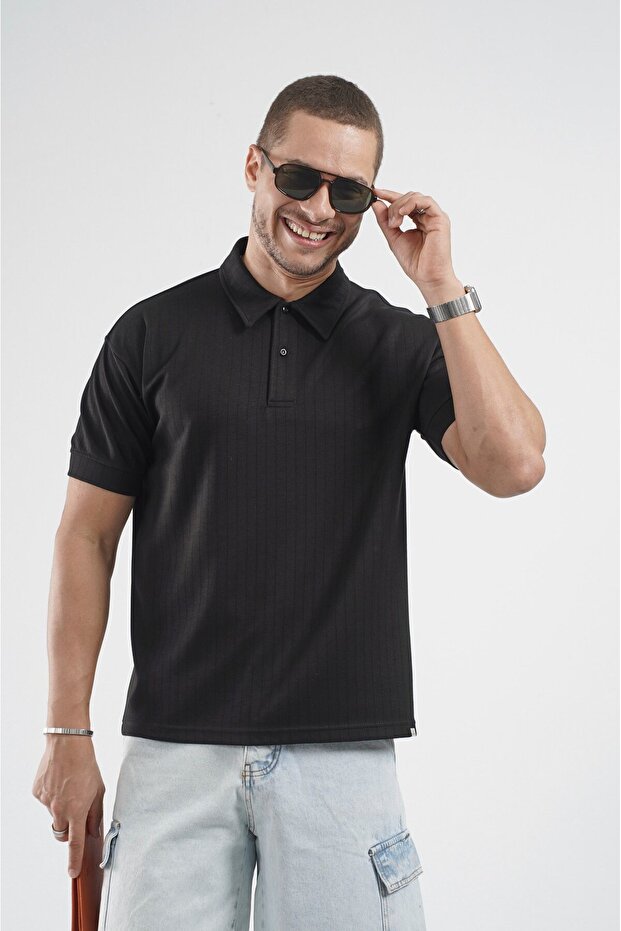 Polo Collar Line Detailed Regular Fit Men's T-Shirt