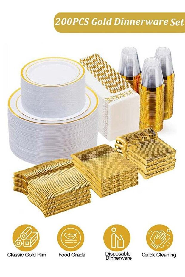200PCS Disposable Dinnerware Set for 25 Guests