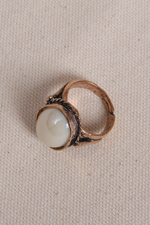 خاتم كريمي كبير مرصّع بالأحجار أصلي - 2