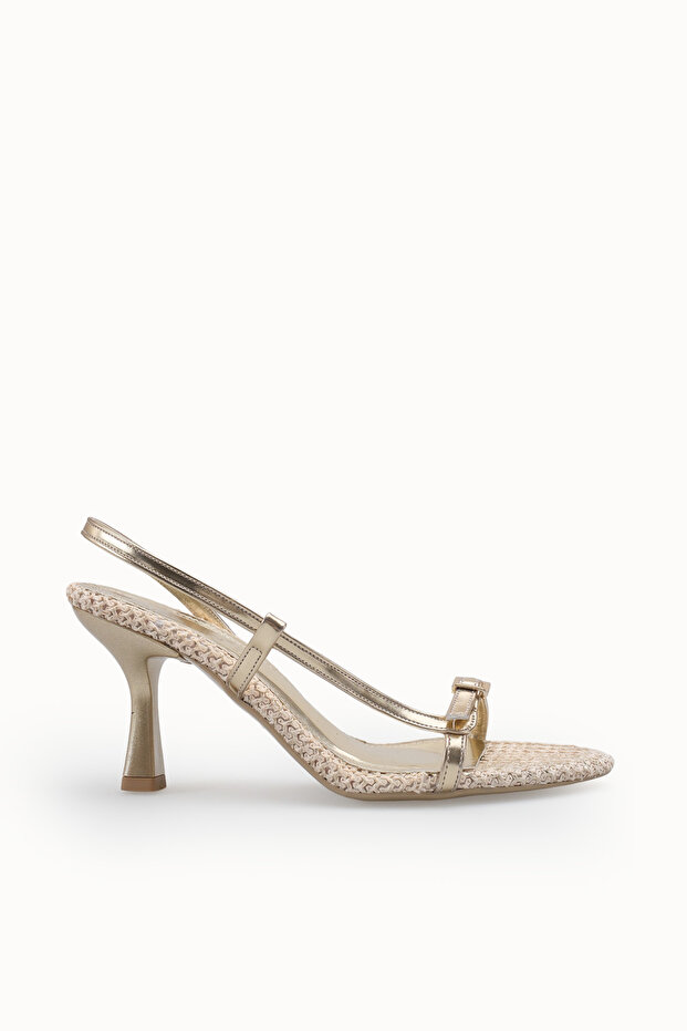 Stella Alba Women's Open Back Thin Heeled Shoes 00121901 Gold Straw