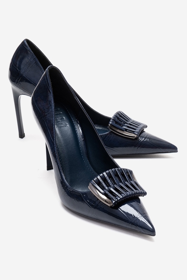 Guerni Navy Blue Print Women's Heeled Shoes