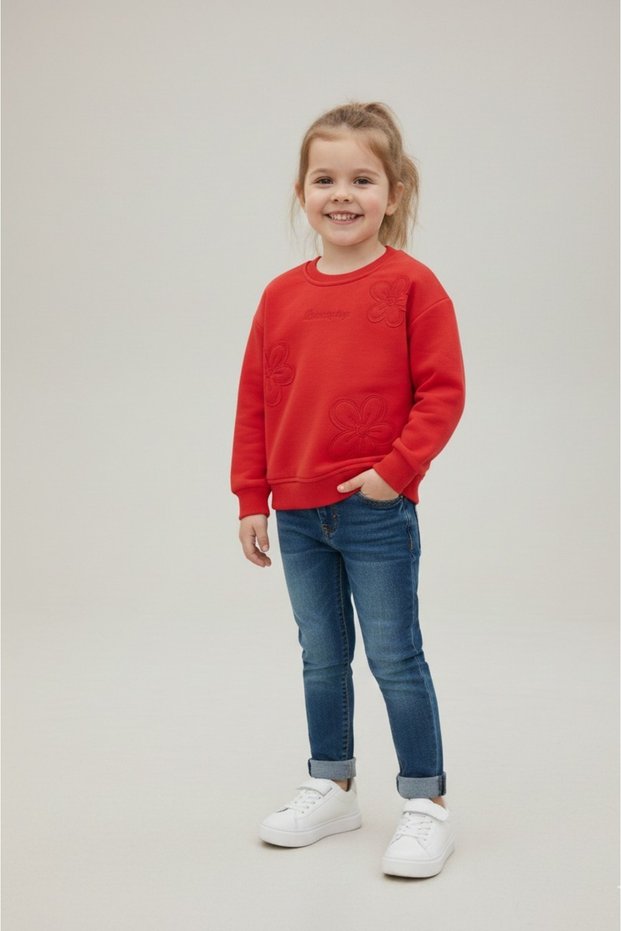 O La La Girl's Red Floral Sweatshirt 3-12 Years