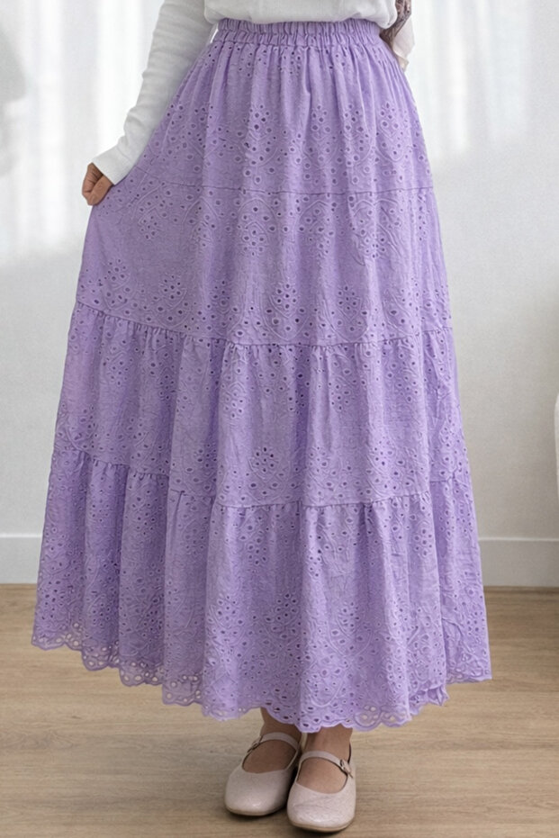 Eyelet Embroidery Skirt A1004 Lilac