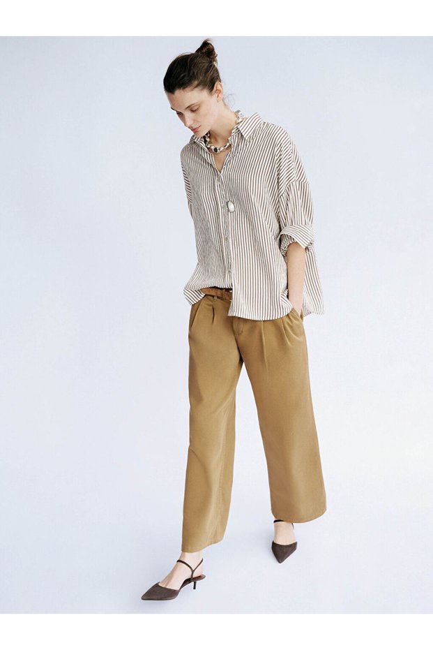 Lcw Vision Green Elastic Waist Wide Leg Women's Trousers