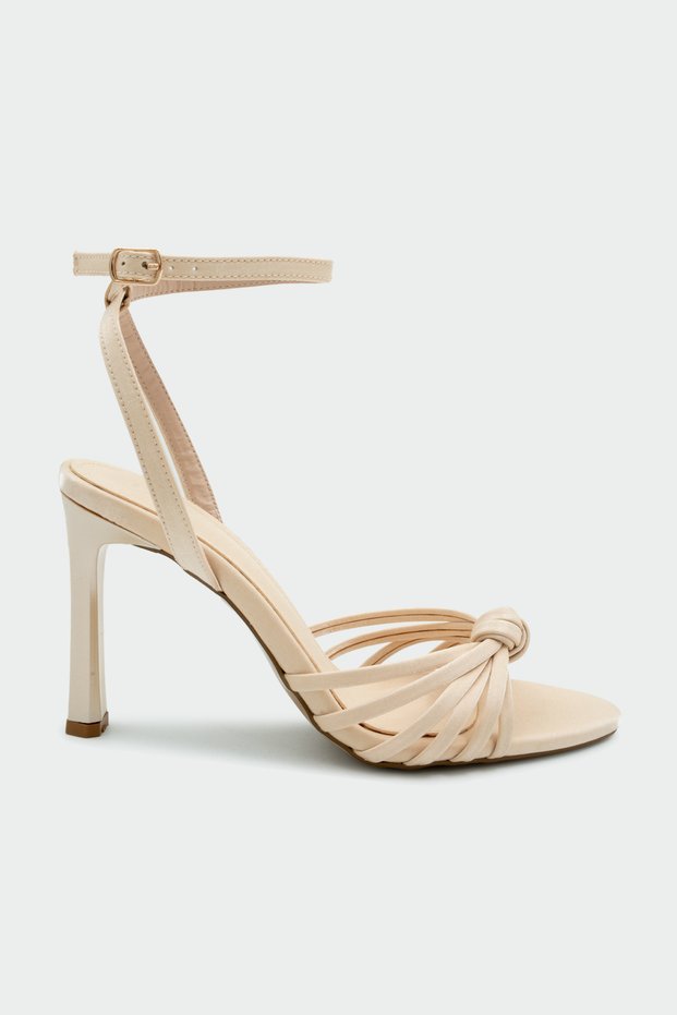 Waster Knot Detailed Skin Satin Women's Heeled Shoes