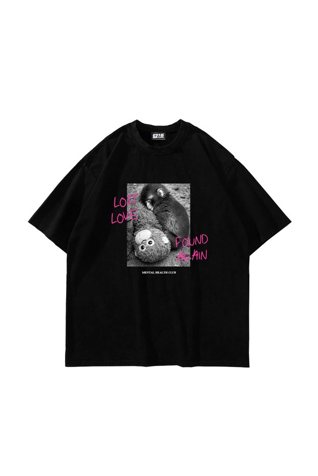 Love Lost Printed Oversized Unisex Black Tshirt