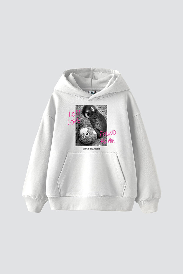 Love Lost Printed Oversized Unisex White Hoodie