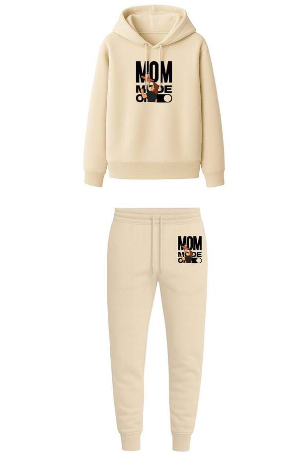 Mom Mode on Printed Hooded Sweatshirt & Jogger Pants Sweatpants Set