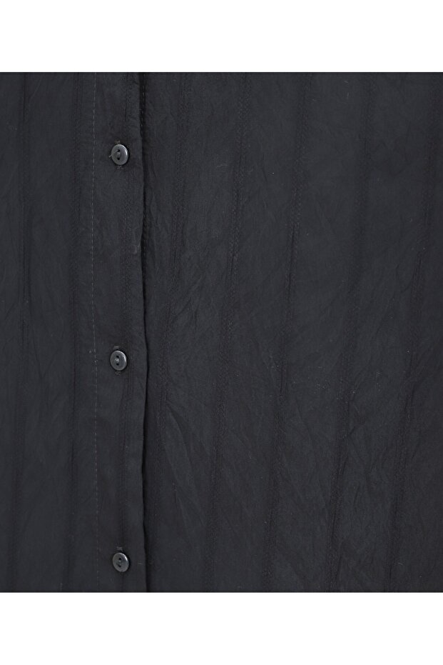 Stripe Pattern Buttoned Shirt Tunic - Black - 2