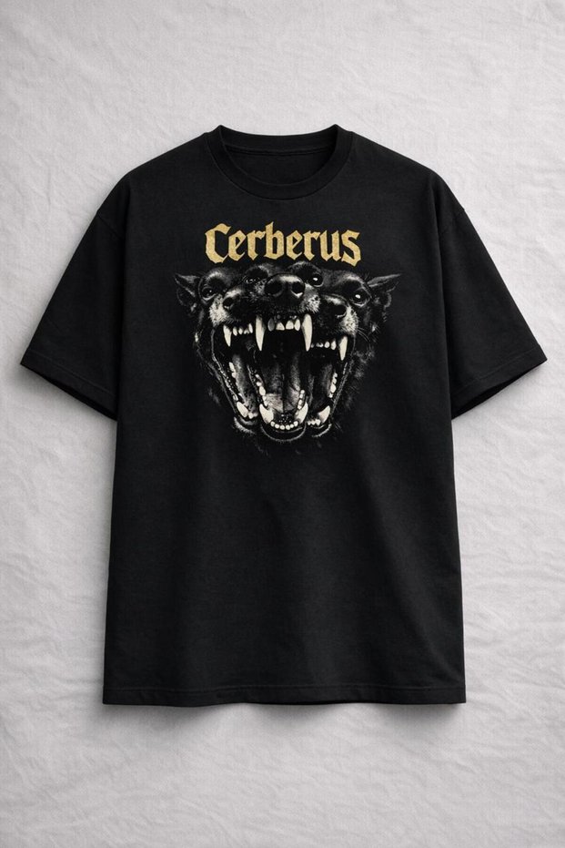 Cerberus Printed Oversized Black T-Shirt 100% Cotton Unisex Streetwear