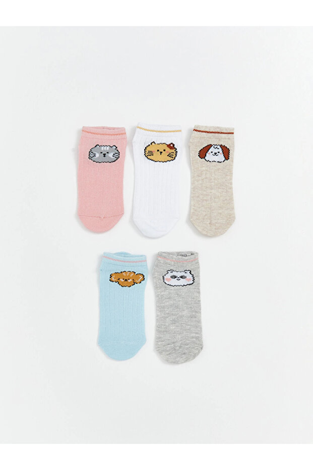 Lcw Kids Gray Patterned Girls' Booties Socks 5-Piece