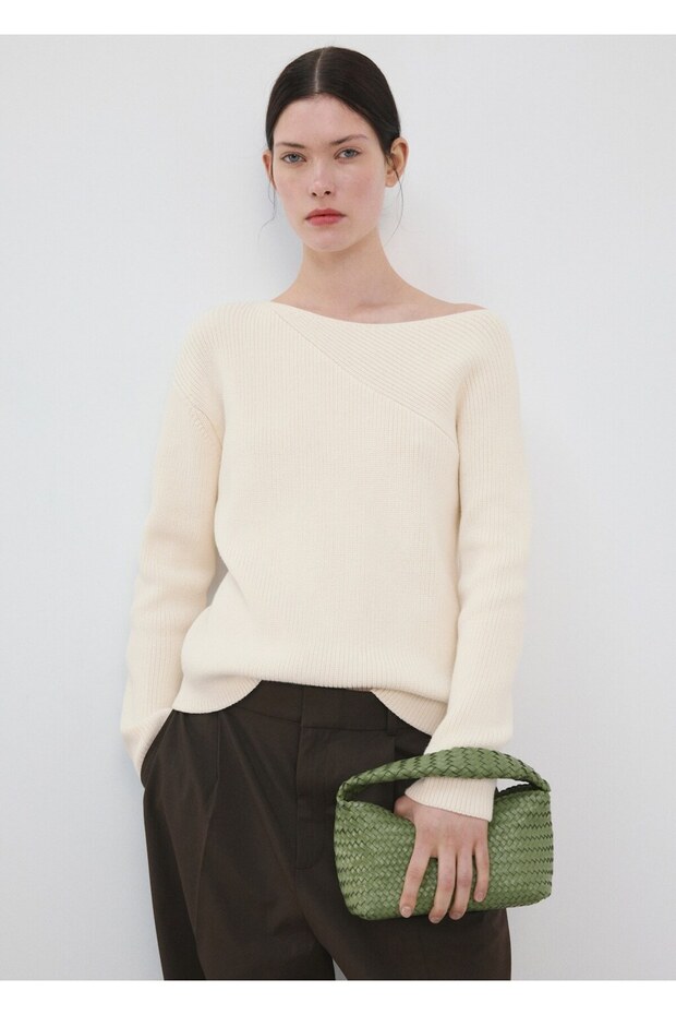 Kayık yaka örgü kazak - 1