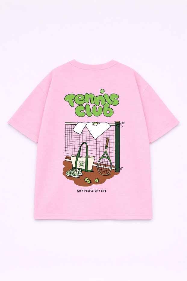 T-Shirt Unisex Tenni̇s Club B Printed %100 P Cotton T-Shirt O Oversized Comfortable Fit