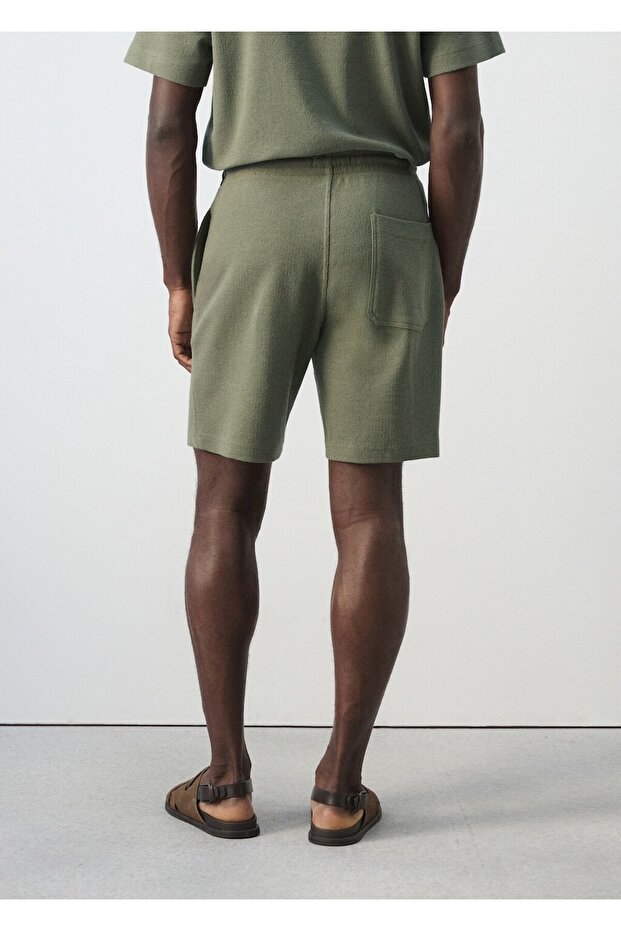 İpli pamuklu bermuda şort - 4