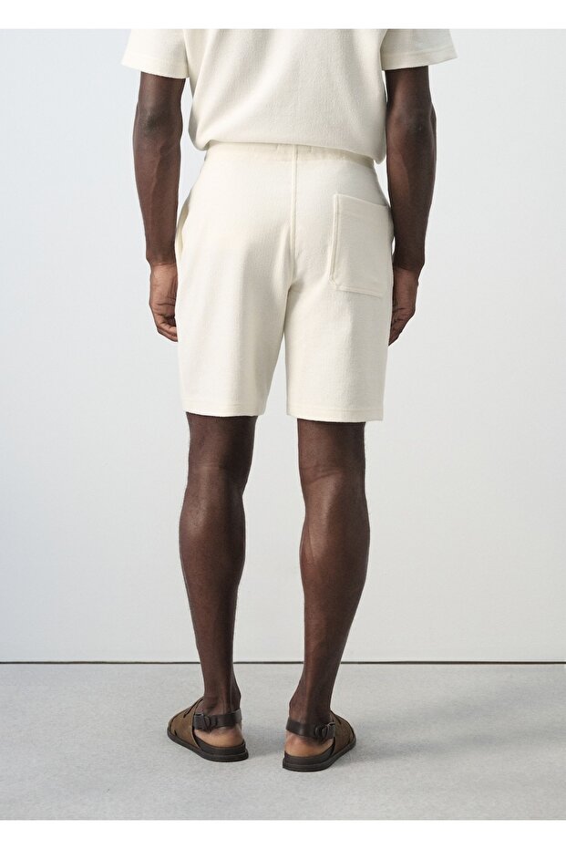 İpli pamuklu bermuda şort - 4