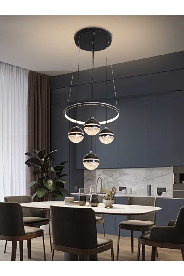 مصباح معلق عصري، مزود بإضاءة LED سوداء، 9813