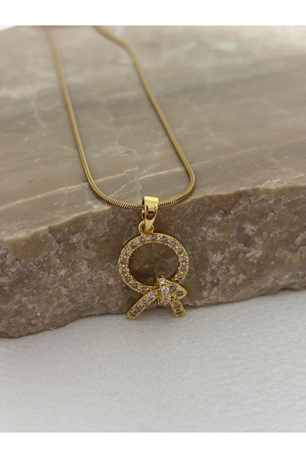 Knot Detailed Zircon Stone Steel Necklace