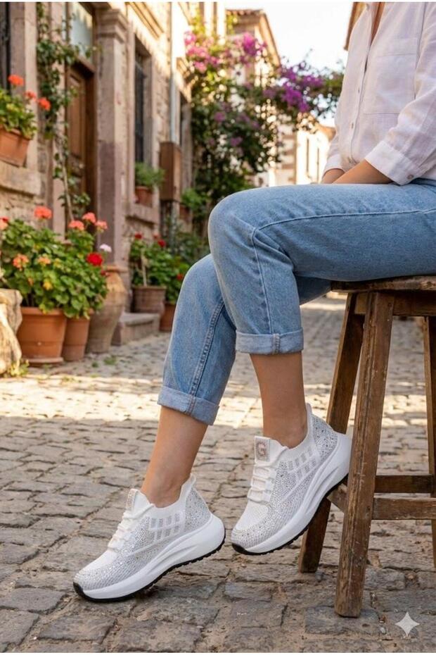 26Y301 Comfortable Stoned Textile Daily Sports Sneakers Women's Shoes