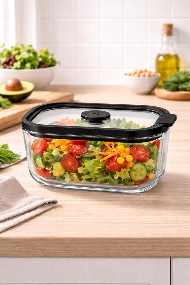 Glass Storage Container Set 470 ml with Black Leak-Proof Lid, Microwave and Dishwasher Safe