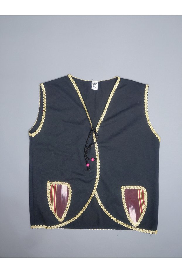 Girls' Combed Cotton Vest Gold Embroidered Pocket Gold