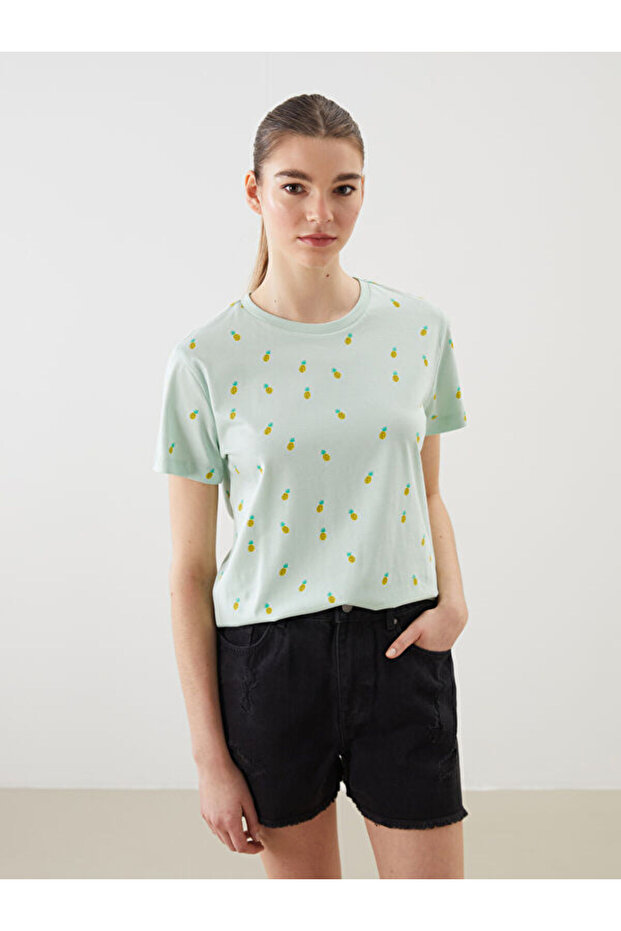 Crew Neck Patterned Women's T-Shirt