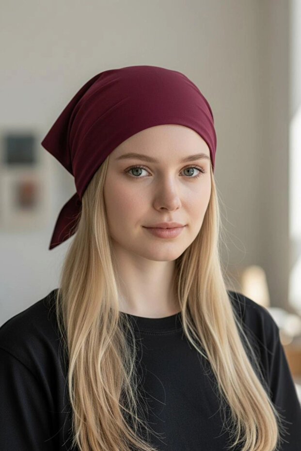 Üçgen Bandana Fular Bone Mutfak ve Aşçı Bone Likralı Soft Bordo - 1