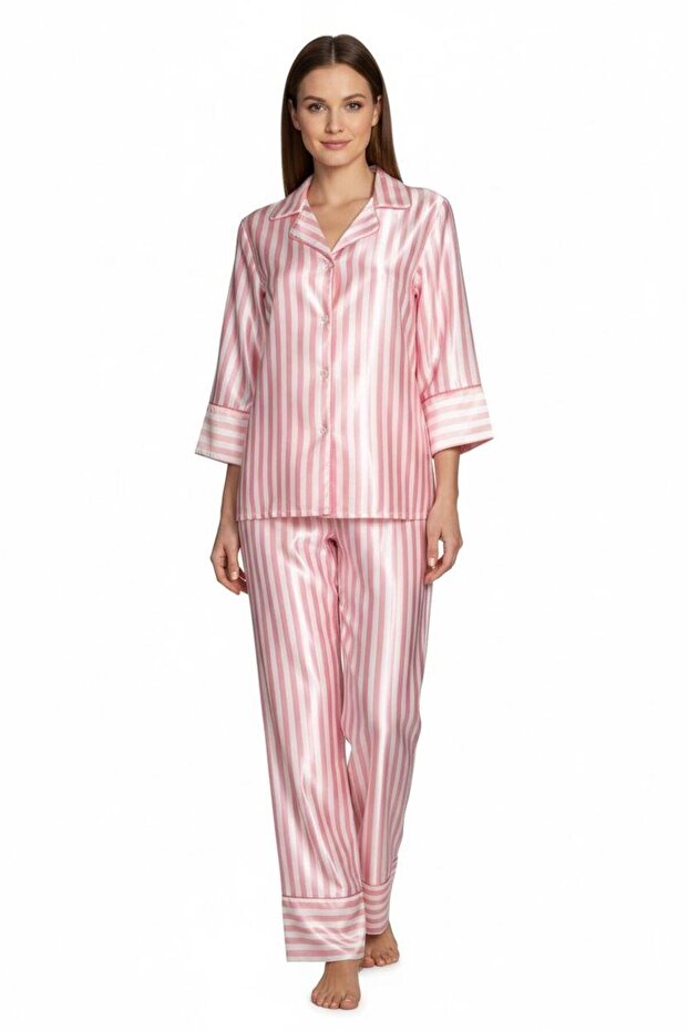 Women's Pink Striped Satin Pajama Bottoms