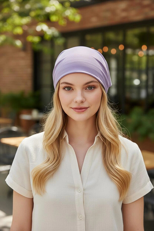 Üçgen Bandana Fular Bone Mutfak ve Aşçı Bone Likralı Soft Lila - 1