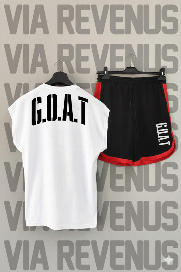 G.O.A.T Printed Zero Sleeve Sports Tshirt and Black Shorts Sports Set