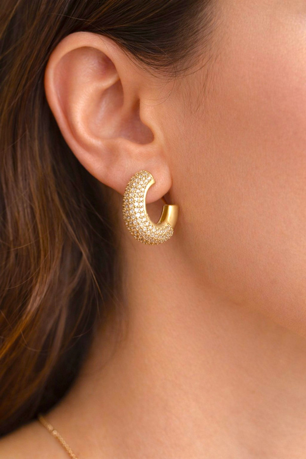 Zircon Stone Gold Color Half Hoop Earrings
