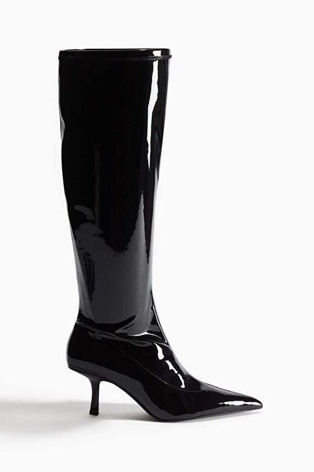 Patent knee-high sock boots