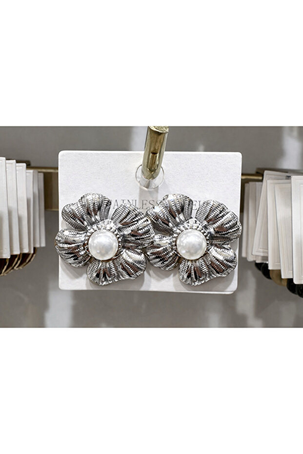 Stainless Steel Pearl Flower Earrings