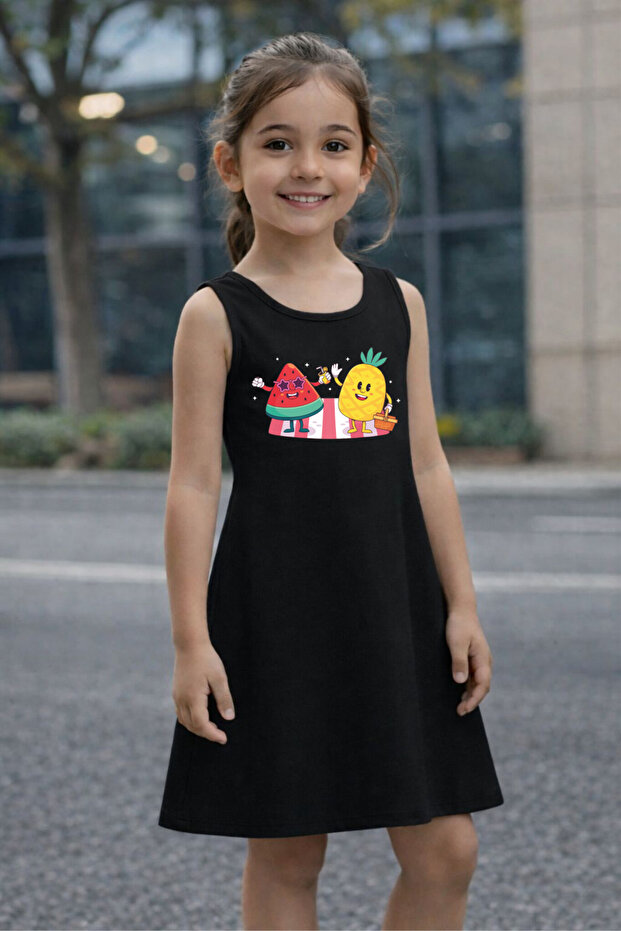 Girls' Summer Dress Watermelon Pineapple Printed