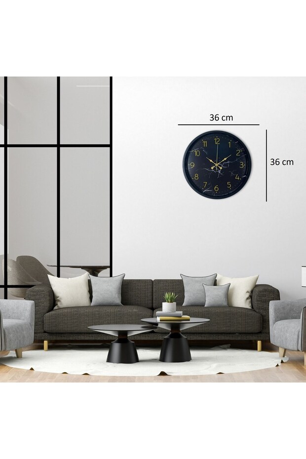 ساعة حائط سوداء بنقشة رخامية مقاس 36 سم - 4