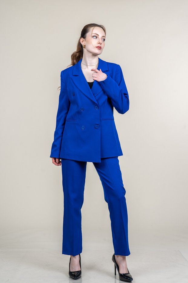 Women's Summer Sax Classic Jacket and Pants Set Stylish Casual Comfortable Two-Piece 1218