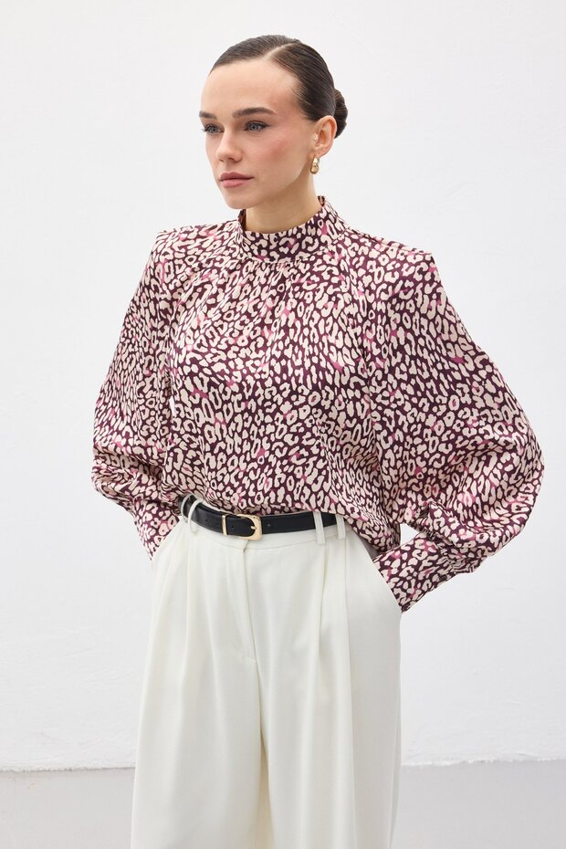 منقوش بلوزة - لون البرقوق - 6