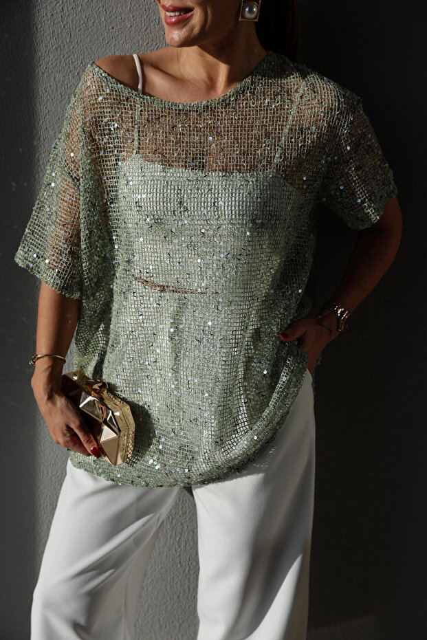 YEŞİL Pullu Bluz - 4