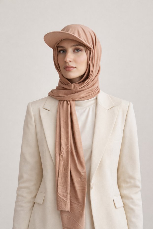 Hat and Shawl Salmon Color Practical Ready-To-Wear Hijab Turban Hijab Ready-To-Wear Headscarf Pool Sea One Piece