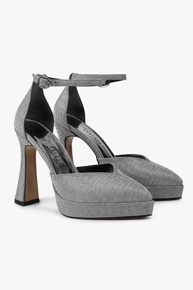 Women's Aurex Platinum Glittery Platform Heeled Shoes
