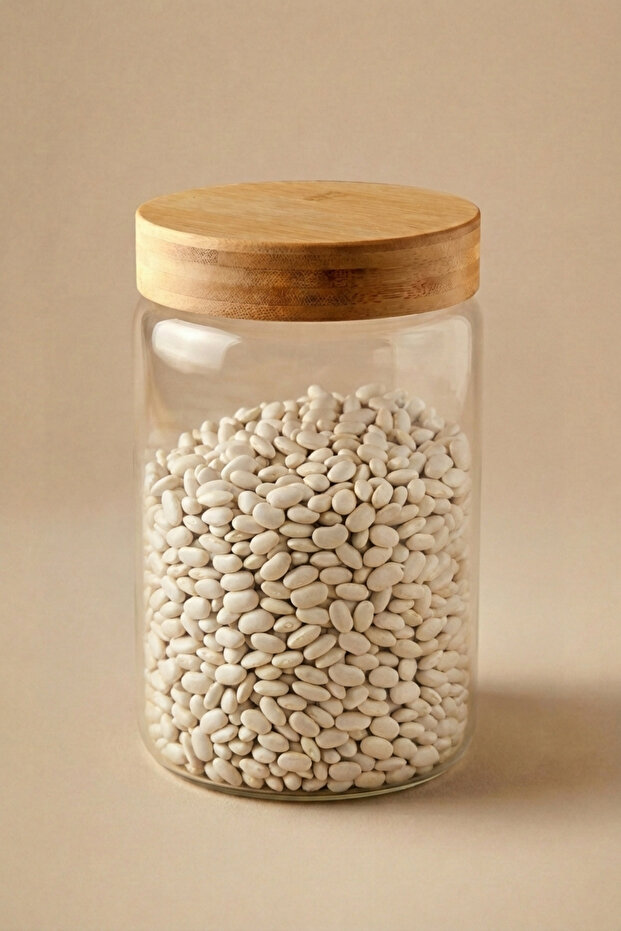 Bamboo Borosilicate Glass Jar with Lid 1800 ml – Transparent Glass Storage Jar