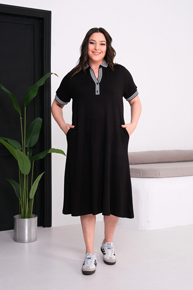 Dress with Striped Collar and Sleeves