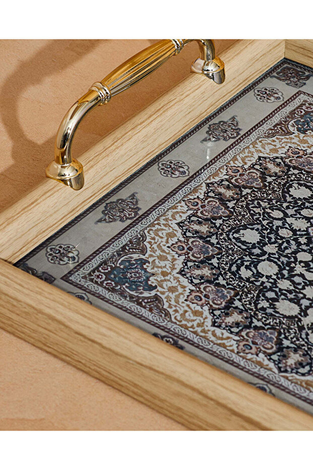 صينية مستطيلة ذهبية اللون ذات تصميم هندسي (كبيرة) - 4