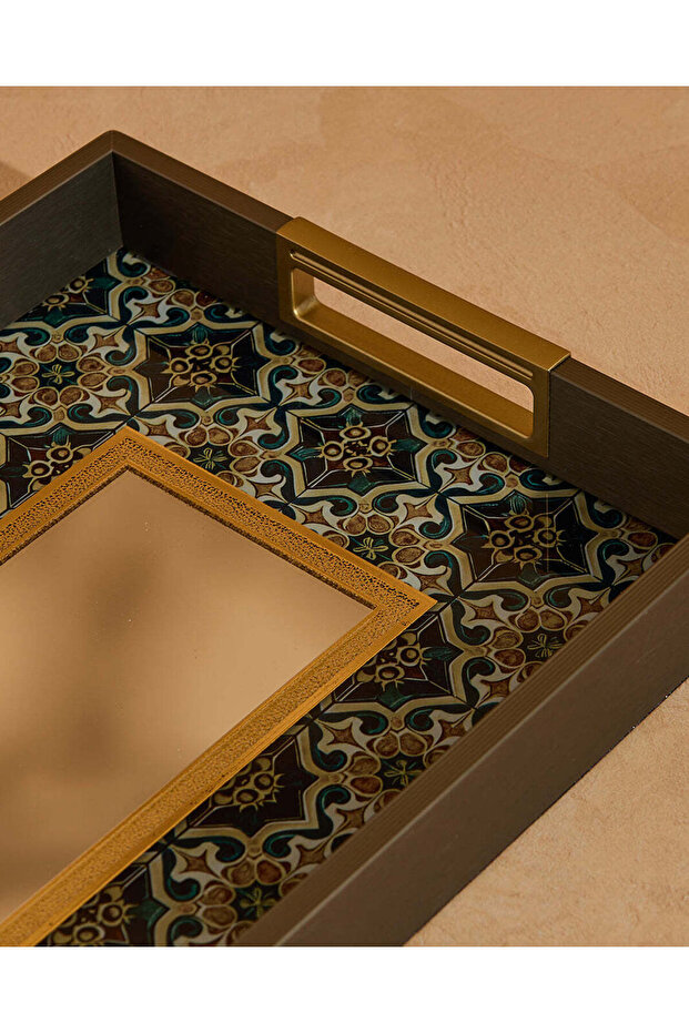 صينية مستطيلة بنية اللون مطبوع (متوسطة الحجم) - 3