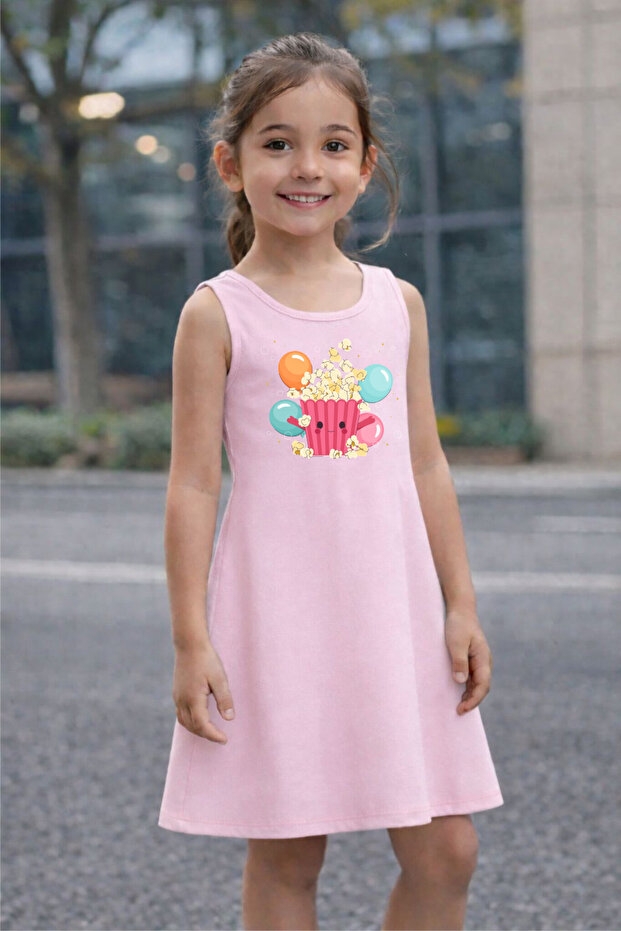 Girls' Summer Dress with Popcorn Print