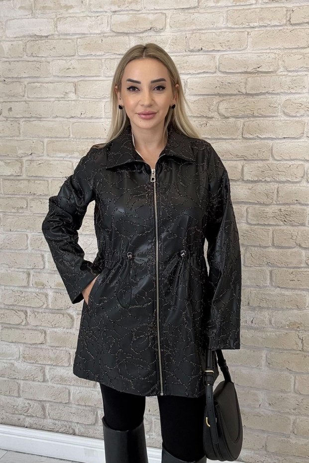 Nuvon Imported Beli B Ruched Black Women's D Leather Coat