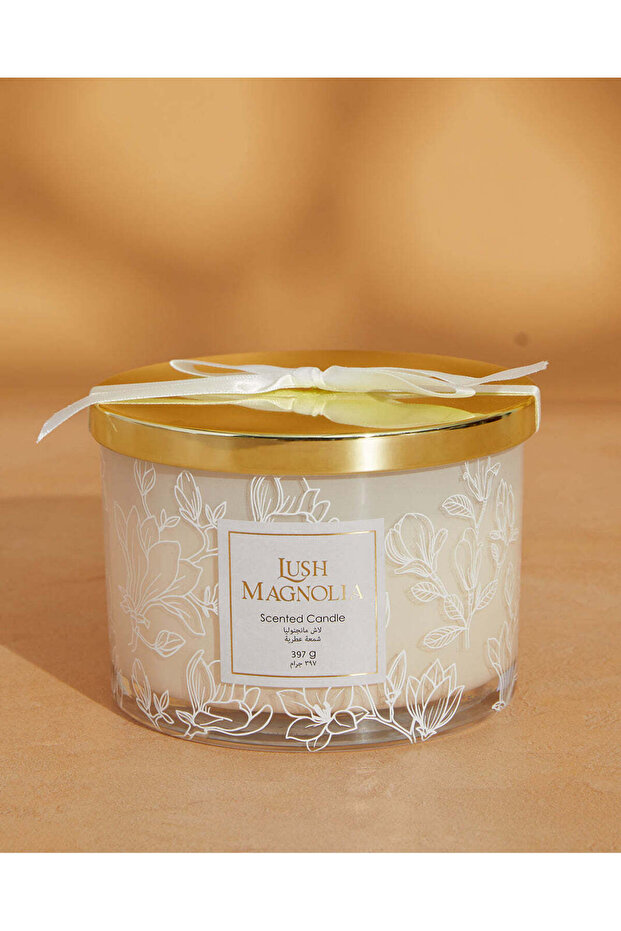 Lush Magnolia Printed Glass Scented Candle With Lid 397G
