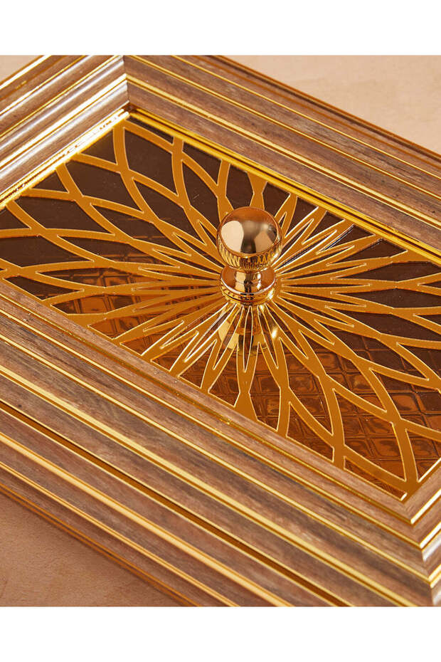 صينية تقديم مستطيلة بنية اللون بغطاء أكريليك - 4